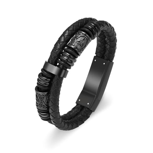 ADENLA Feuerbestattungsarmband für Asche für Männer, Edelstahl, keltischer Knoten, Perlen, Gedenkschmuck, geflochtenes Lederarmband, Armreif, Andenken, Schwarz, 20 cm von ADENLA