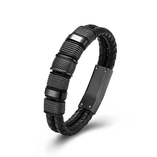 ADENLA Feuerbestattungsarmband für Asche für Männer und Frauen, Edelstahl, Urnen-Gedenkschmuck, geflochtenes schwarzes Lederarmband, Armreif, Andenken, Schwarz, 20 cm von ADENLA