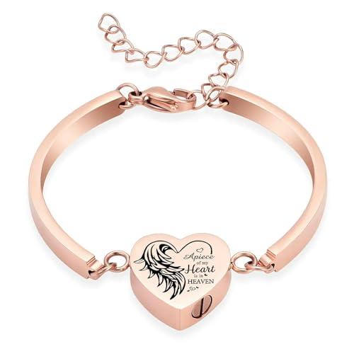 ADENLA Feuerbestattungsschmuck Herz Urne Armband für Asche Verstellbares Asche Armband Edelstahl Andenken Gedenkschmuck für Frauen Männer-Rose von ADENLA