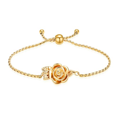 ADENLA Feuerbestattungsschmuck Rose Urne Armband für Asche Halter Verstellbares Andenken Memorial Armband Edelstahl Urne Armreif für Frauen-gold von ADENLA