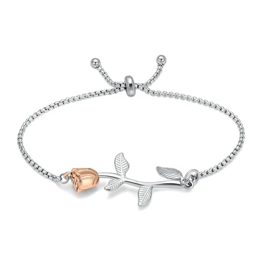 ADENLA Feuerbestattungsschmuck Rosenblüten Urne Armband für Asche Edelstahl verstellbares Armband Andenken Gedenkarmband für Frauen Männer-Stahl-Rose von ADENLA
