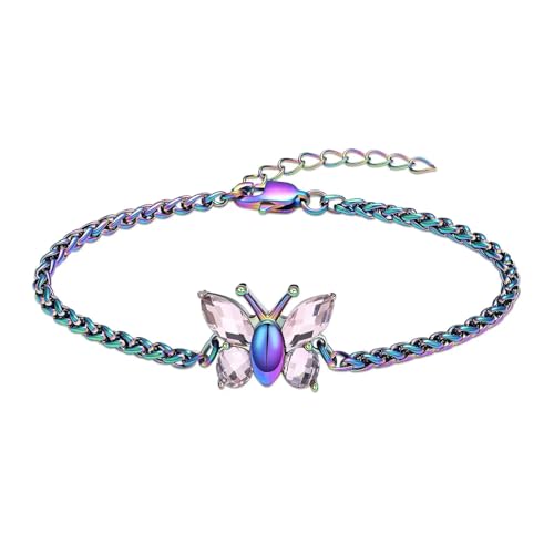 ADENLA Feuerbestattungsschmuck Schmetterling Urne Armband für Asche Edelstahl Asche Armband für Frauen Männer Kristall Andenken Gedenkschmuck-Bunt von ADENLA
