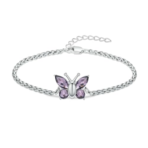 ADENLA Feuerbestattungsschmuck Schmetterling Urne Armband für Asche Edelstahl Asche Armband für Frauen Männer Kristall Andenken Gedenkschmuck-Stahl-lila von ADENLA