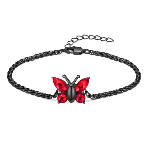 ADENLA Feuerbestattungsschmuck Schmetterling Urne Armband für Asche Edelstahl Asche Armband für Frauen Männer Kristall Andenken Gedenkschmuck - schwarz-rot von ADENLA