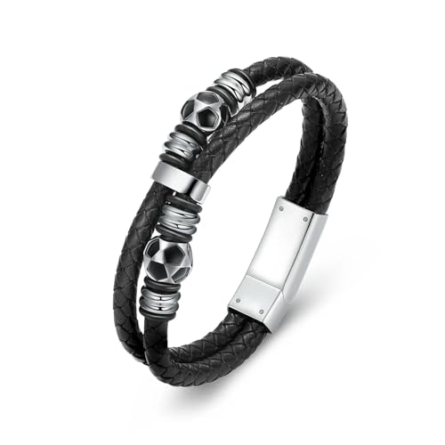 ADENLA Fußball Einäscherung Schmuck Urne Armband für Asche für Frauen Männer Andenken Memorial Manschette Armreif Geflochtenes Armband für Männer-Stahl-22CM von ADENLA