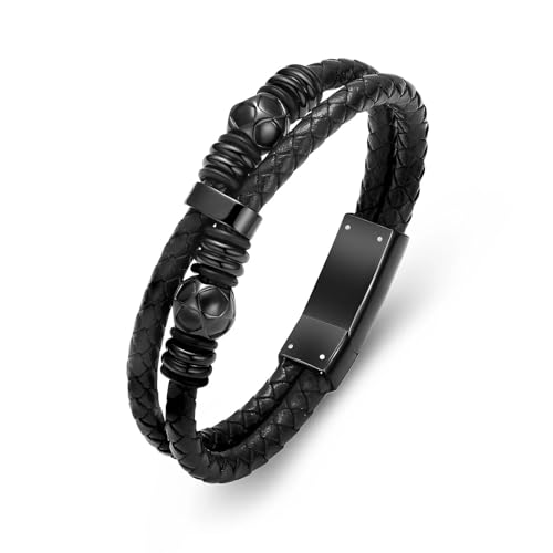 ADENLA Fußball Einäscherung Schmuck Urne Armband für Asche für Frauen Männer Andenken Memorial Manschette Armreif Geflochtenes Armband für Männer-schwarz-22CM von ADENLA