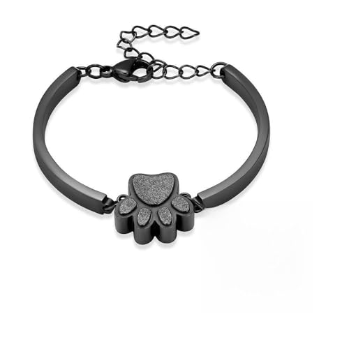 ADENLA Gedenkarmband aus Edelstahl mit kostenloser Gravur und Pfotenabdruck-Urne, verstellbar und individuell anpassbar für Asche, Damen und Herren, Feuerbestattungsarmreif, Schwarz, 24 cm von ADENLA
