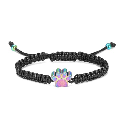 ADENLA Haustier Urne Armband für Asche Pfote Abdruck Einäscherung Schmuck Edelstahl Andenken Memorial Haustier Hund Katze Asche Armband für Männer Frauen-Bunt von ADENLA