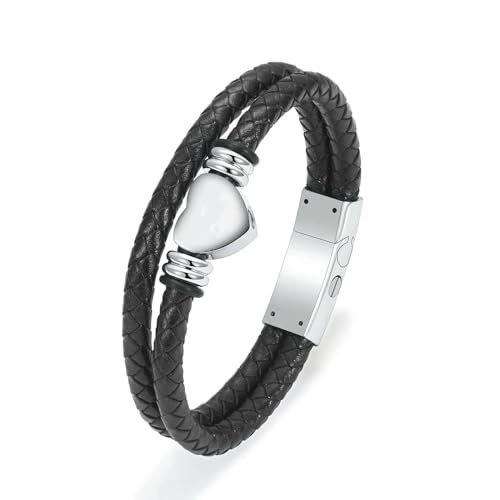 ADENLA Herz Einäscherung Schmuck Geflochtenes Leder Urne Armband für Asche Edelstahl Andenken Memorial Asche Armband für Männer Frauen-Stahl-22cm von ADENLA