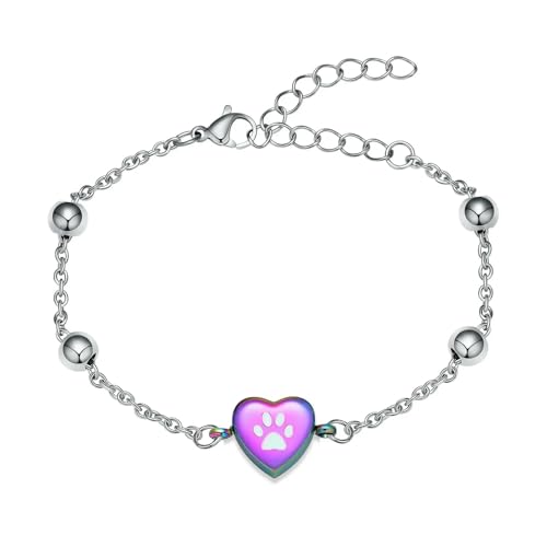 ADENLA Herz Einäscherung Schmuck Pfotenabdruck Urne Armband für Asche Edelstahl Andenken Verstellbares Gedenkarmband für Männer Frauen-Bunt von ADENLA