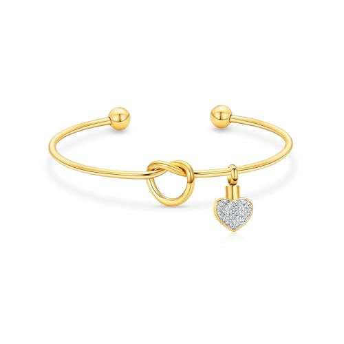 ADENLA Herz Urne Armband für Asche Kristall Einäscherung Schmuck Edelstahl Memorial Menschliche Asche Andenken Armband für Frauen Männer-gold von ADENLA