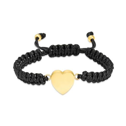 ADENLA Herz-Urnen-Einäscherungsarmband, verstellbar, Trauerarmreif für Asche, Edelstahl, Gedenkarmband für Frauen und Männer, geflochtener Lederschmuck, Gold von ADENLA