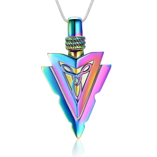 ADENLA Pfeil-Gedenkurrnen-Halskette, Beerdigungsanhänger für Hunde- und Katzenasche, Edelstahl, Herrengeschenk, Feuerbestattungsschmuck, bunt von ADENLA