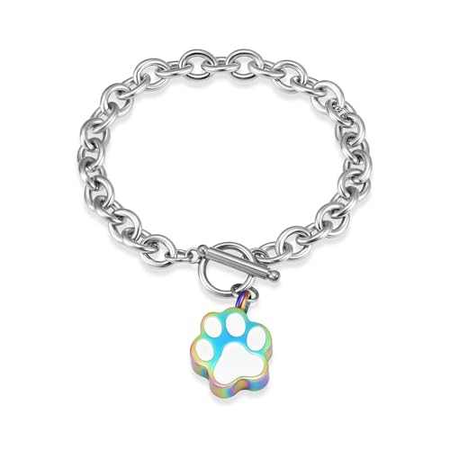ADENLA Pfoten Druck Urne Armband für Asche Einäscherung Schmuck Edelstahl Esche Armband Memorial Haustier Asche Andenken Schmuck für Männer Frauen - Bunt von ADENLA