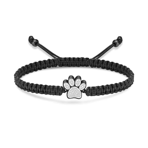 ADENLA Pfotenabdrücke Urne Armband für Asche Kristall Einäscherung Schmuck Edelstahl Memorial Pet Asche Andenken Anhänger für Frauen Männer-schwarz von ADENLA