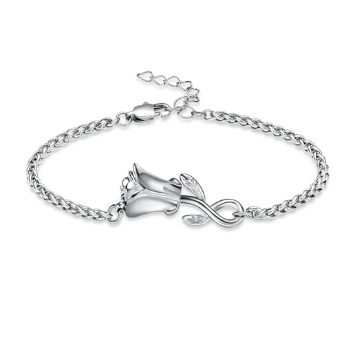 ADENLA Rosenblüten Urne Armband für Asche Einäscherung Schmuck Edelstahl Andenken Schmuck Memorial Asche Armband Schmuck für Männer Frauen-Stahl von ADENLA