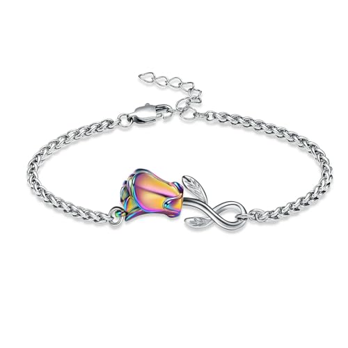 ADENLA Rosenblume Urne Armband für Asche Einäscherung Schmuck Edelstahl Andenken Schmuck Memorial Asche Armband Schmuck für Männer Frauen-Bunt von ADENLA