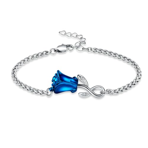 ADENLA Rosenblume Urne Armband für Asche Einäscherung Schmuck Edelstahl Andenken Schmuck Memorial Asche Armband Schmuck für Männer Frauen-blau von ADENLA