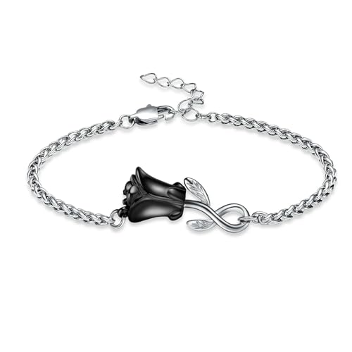 ADENLA Rosenblume Urne Armband für Asche Einäscherung Schmuck Edelstahl Andenken Schmuck Memorial Asche Armband Schmuck für Männer Frauen-schwarz von ADENLA