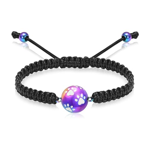 ADENLA Urne Armband für Asche Ball Einäscherung Schmuck Pfote Abdruck Andenken Verstellbares geflochtenes Seil Memorial Pet Pet Ash Armband für Frauen Männer-Bunt von ADENLA