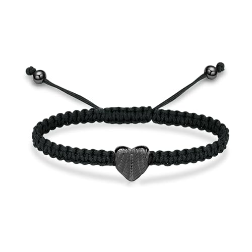 ADENLA Urne Armband für Asche Herz Geflochtenes Seil Verstellbare Einäscherung Schmuck Edelstahl Andenken Gedenkschmuck für Frauen Männer-schwarz von ADENLA