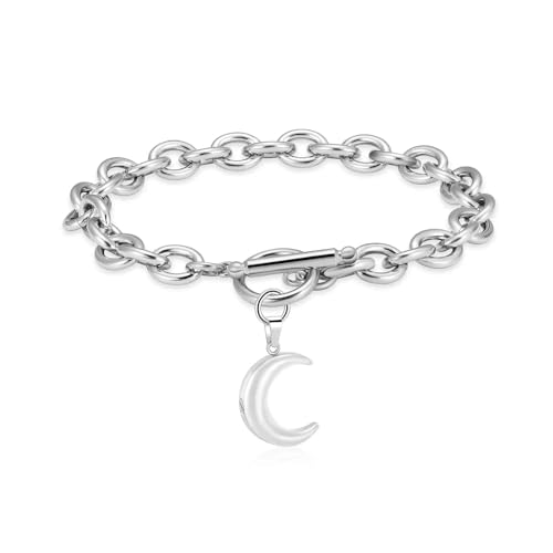 ADENLA Urne Armband für Asche Mond Einäscherung Schmuck für Asche Edelstahl Andenken Memorial Urne Schmuck Asche Anhänger für Frauen Männer-Stahl von ADENLA