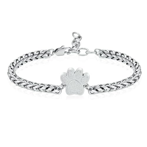 ADENLA Urne Armband für Asche Pfote Abdruck Einäscherung Schmuck Edelstahl Memorial Haustier Hund Katze Asche Andenken Armband für Frauen Männer-Stahl von ADENLA