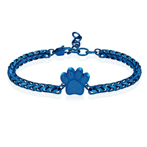 ADENLA Urne Armband für Asche Pfote Abdruck Einäscherung Schmuck Edelstahl Memorial Haustier Hund Katze Asche Andenken Armband für Frauen Männer-blau von ADENLA