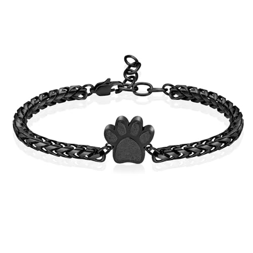 ADENLA Urne Armband für Asche Pfote Abdruck Einäscherung Schmuck Edelstahl Memorial Haustier Hund Katze Asche Andenken Armband für Frauen Männer-schwarz von ADENLA