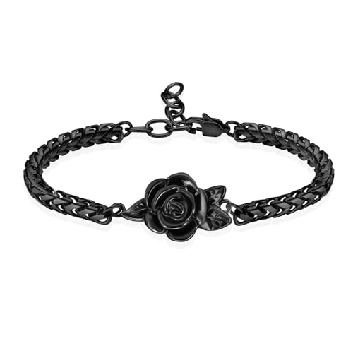 ADENLA Urne Armband für Asche Rosenblüte Einäscherung Schmuck für Frauen Männer Edelstahl Verstellbares Andenken Memorial Armband Schmuck-schwarz von ADENLA