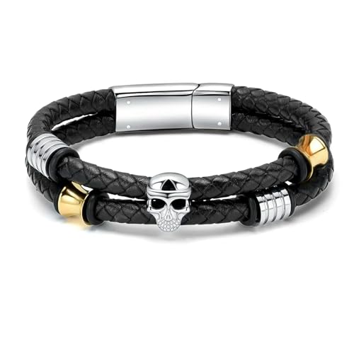 ADENLA Urne Armband für Asche Schädel Einäscherung Schmuck Edelstahl Geflochtenes Leder Seil Andenken Memorial Asche Armband für Männer-Stahl-24cm von ADENLA