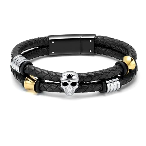 ADENLA Urne Armband für Asche Schädel Einäscherung Schmuck Edelstahl geflochtenes Leder Seil Andenken Memorial Asche Armband für Männer-schwarz-22cm von ADENLA