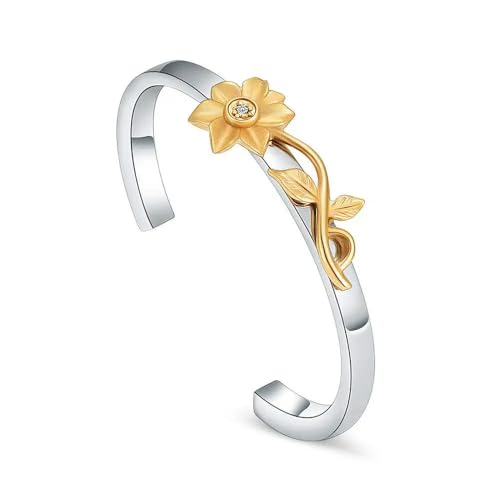ADENLA Urne Armband für Asche Sonnenblume Einäscherung Armband Edelstahl Andenken zu öffnen Manschette Memorial Asche Schmuck für Frauen Männer-65mm von ADENLA