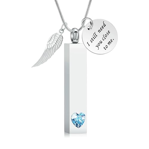 ADENLA Urne Halskette für Asche Edelstahl Einäscherung Schmuck für Asche Memorial Asche Halskette für Männer Frauen Asche Halter-Hellblau von ADENLA