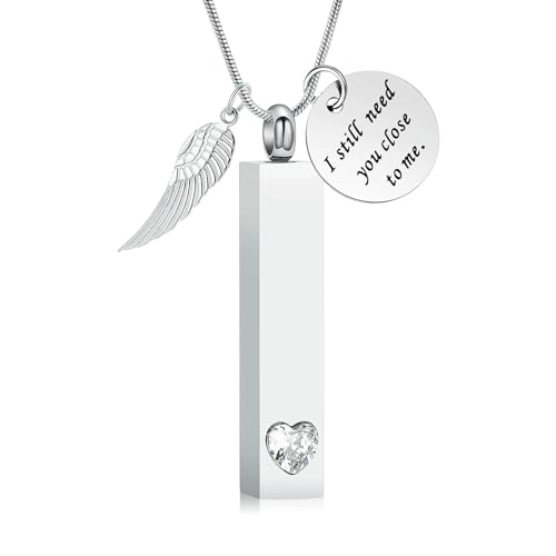 ADENLA Urne Halskette für Asche Edelstahl Einäscherung Schmuck für Asche Memorial Asche Halskette für Männer Frauen Asche Halter-Weiß von ADENLA