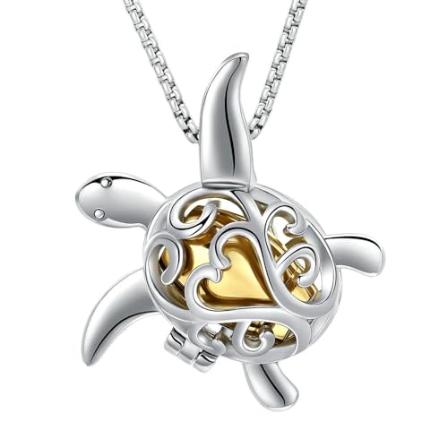 ADENLA Urnen-Halskette für Asche, Schildkröten-Einäscherungsschmuck, Edelstahl-Asche-Anhänger für Frauen und Männer, Gedenkschmuck für Haustierasche, Andenkenschmuck, Gold von ADENLA