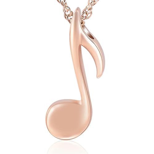 ADENLA Urnen-Halskette mit Musiknoten-Anhänger für Asche, Gedenkschmuck für Menschen, Hunde und Katzen, Andenken-Halskette für Damen und Herren, Roségold von ADENLA