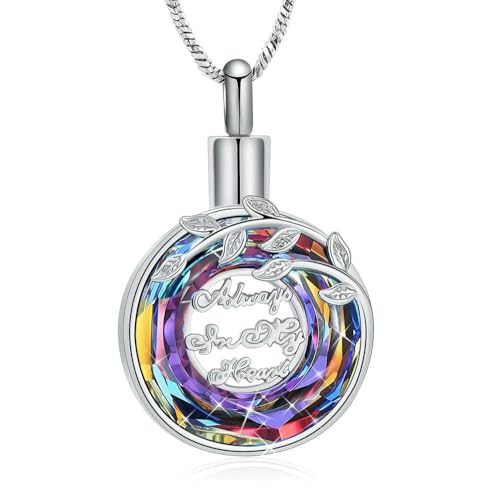 ADENLA Urnen-Halsketten mit Lebensbaum-Motiv für Asche, Kristall-Andenken-Anhänger, Geschenk für Frauen und Männer, Silber mit bunten von ADENLA