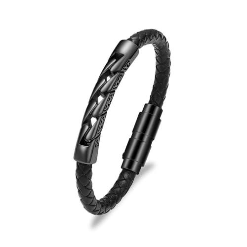 ADENLA Urnenarmband aus Leder für Asche für Männer, Urnenarmband aus Edelstahl für menschliche Asche als Andenken, Schwarz, 22 cm von ADENLA