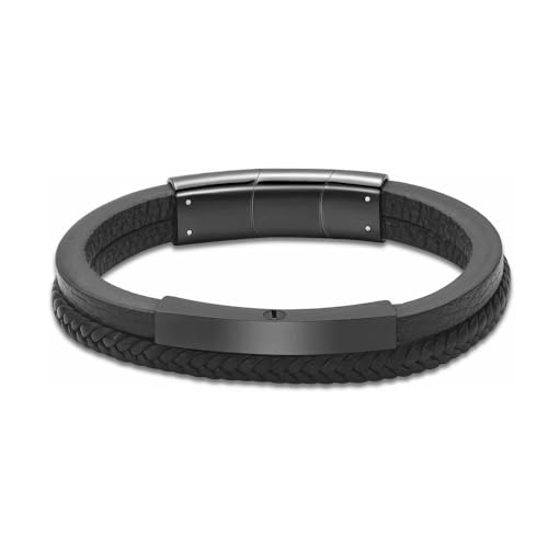 ADENLA Urnenarmband aus Leder für Aschen für Männer, Einäscherungsschmuck, Andenken, Gedenkasche-Armband, Schwarz, 20 cm von ADENLA