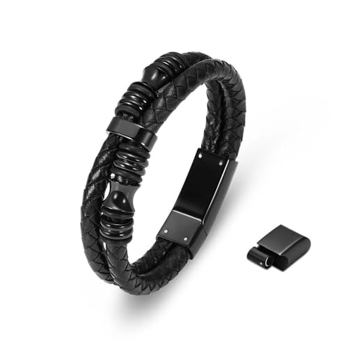 ADENLA Urnenarmband aus echtem Leder für Asche, für Damen und Herren, Gedenkarmband für die Einäscherung, Urnenschmuck für den Aschehalter von Menschen/Haustieren, 22 cm, Schwarz von ADENLA