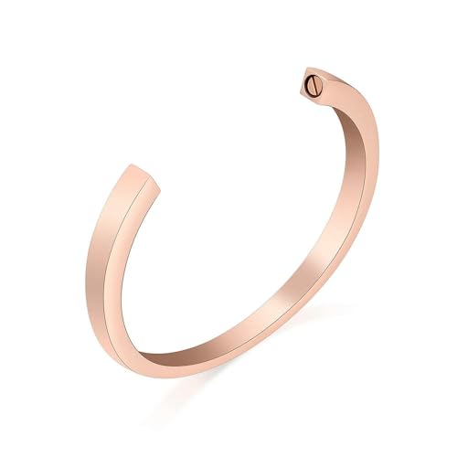 ADENLA Urnenarmband für Asche, Edelstahl, Gedenkschmuck, Armreif für Damen und Herren, Andenkenarmband, kostenlose Gravur, Roségold, 65 mm von ADENLA