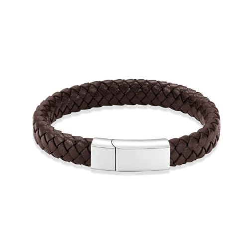 ADENLA Urnenarmband für Asche, Leder-Einäscherungsarmband für menschliche Asche, Edelstahl-Aschearmband, Gedenk-Einäscherungsschmuck, Braun, 22 cm von ADENLA