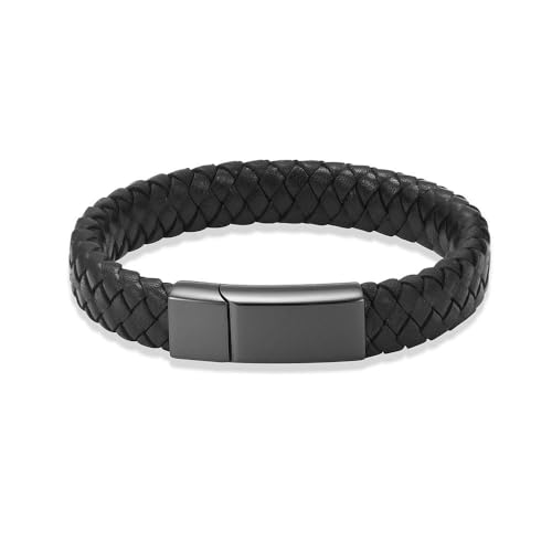 ADENLA Urnenarmband für Asche, Leder-Einäscherungsarmband für menschliche Asche, Edelstahl-Aschearmband, Gedenk-Einäscherungsschmuck, Schwarz, 20 cm von ADENLA