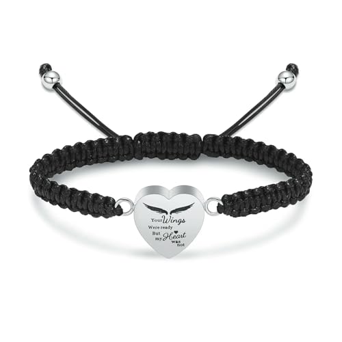 ADENLA Urnenarmband für Asche Herz Einäscherung Armband Edelstahl Andenken Gedenkschmuck Verstellbares Eschenarmband für Frauen Männer-Stahl von ADENLA