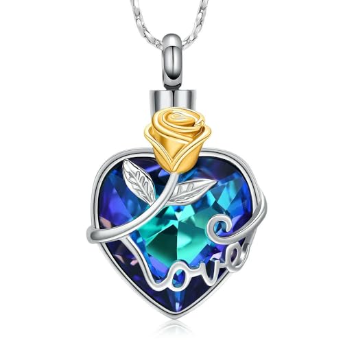 ADENLA Urnenketten für Asche für Frauen Männer Gedenkmedaillons Anhänger mit Gravur „Always in my Mind Forever in my-Blau-Gold“ von ADENLA