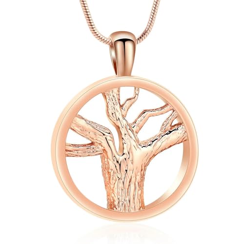 ADENLA Urnenketten mit Lebensbaum-Motiv für Asche, Andenkenschmuck für die Asche von Menschen und Haustieren, Gedenkanhänger für Damen und Herren, Roségold von ADENLA