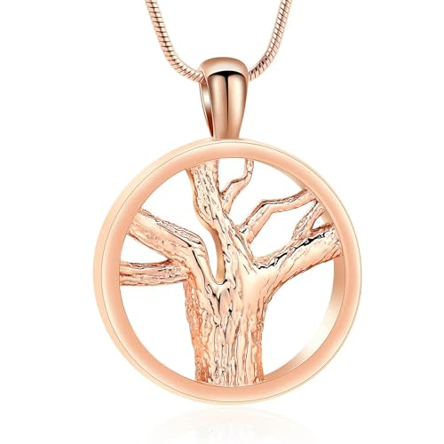 ADENLA Urnenketten mit Lebensbaum-Motiv für Asche, Andenkenschmuck für die Asche von Menschen und Haustieren, Gedenkanhänger für Frauen und Männer, Roségold von ADENLA