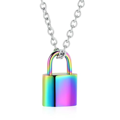 ADENLA Vorhängeschloss-Einäscherungsschmuck, Urnenketten für Asche für Frauen und Männer, Edelstahl-Vorhängeschloss-Urnenanhänger, Aschenhalter, bunt von ADENLA