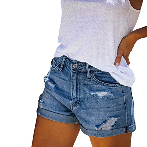 ADERN Shorts für Damen Denim,Jeansshorts für Damen | Hochelastische, zerrissene Denim-Shorts mit gefaltetem Saum | Blaue Jeansshorts für Damen für Partys, Jeansshorts zum Einkaufen von ADERN